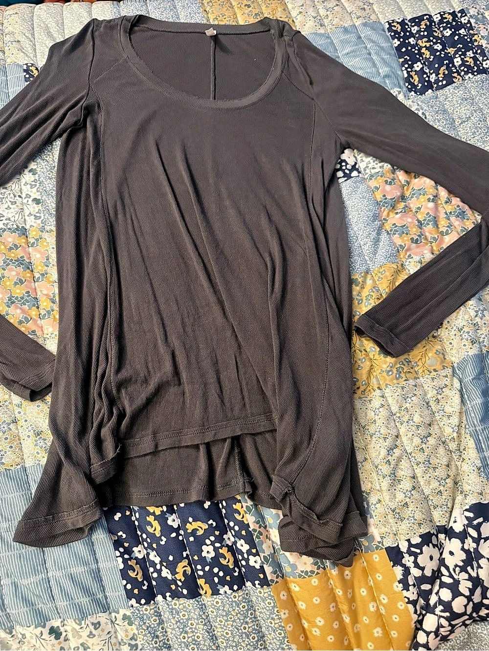 Free People Ventura ribbed Long Sleeve dress Black Medium